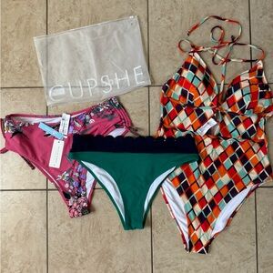 XL CupShe Swimwear Bundle: 2 Bikini Bottoms & 1 One Piece